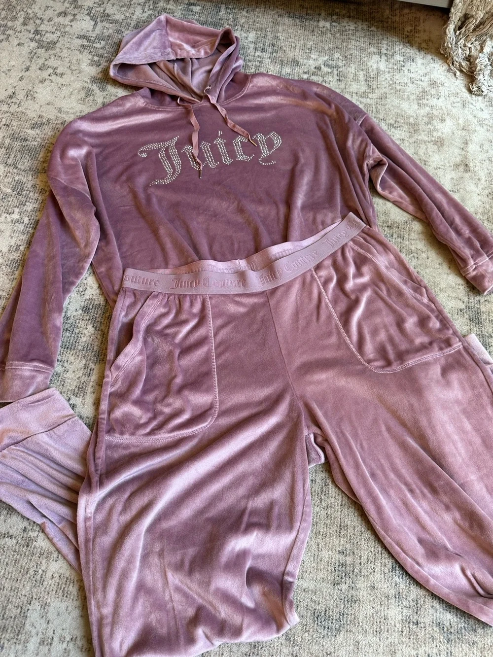 Juicy Couture Intimates Velour Pajama Lounge Set XL Pink Rhinestone Logo Y2K